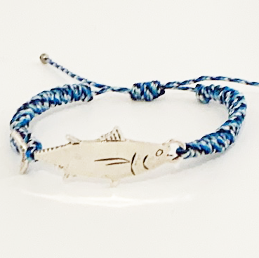 Bracelet Cordon Bleu avec un Thon Argenté
