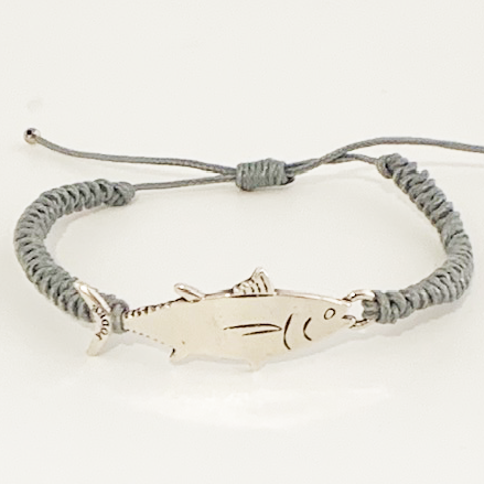 Bracelet Cordon Gris avec un Thon Argenté