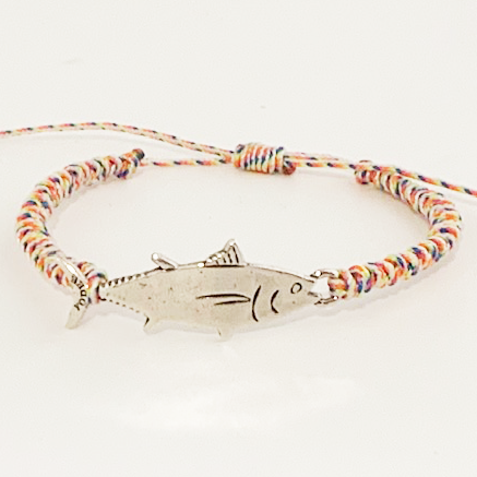 Bracelet Cordon Multi-Color avec un Thon Argenté
