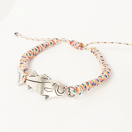 Bracelet Cordon Tressé Multi-color avec une Loup Argenté