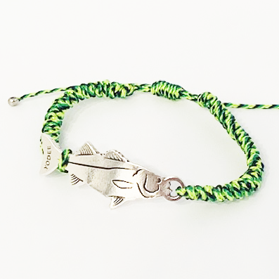 Bracelet Cordon Tressé vert et bleu avec une Loup Argenté