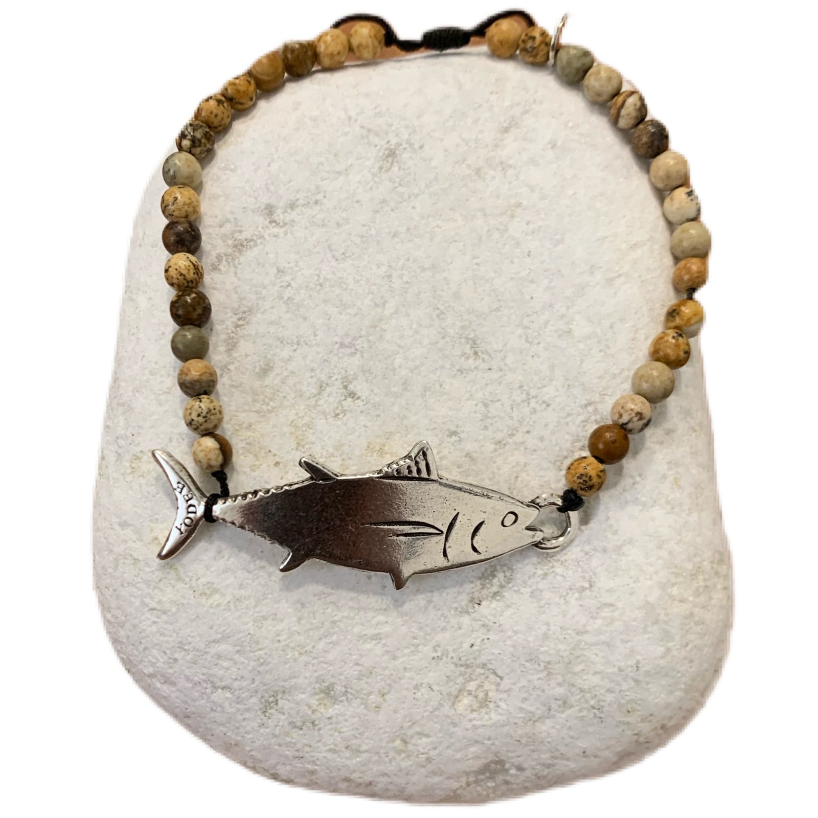 Bracelet pierre en Jaspe Paysagé d'Afrique du Sud 4mm avec un Thon Argenté
