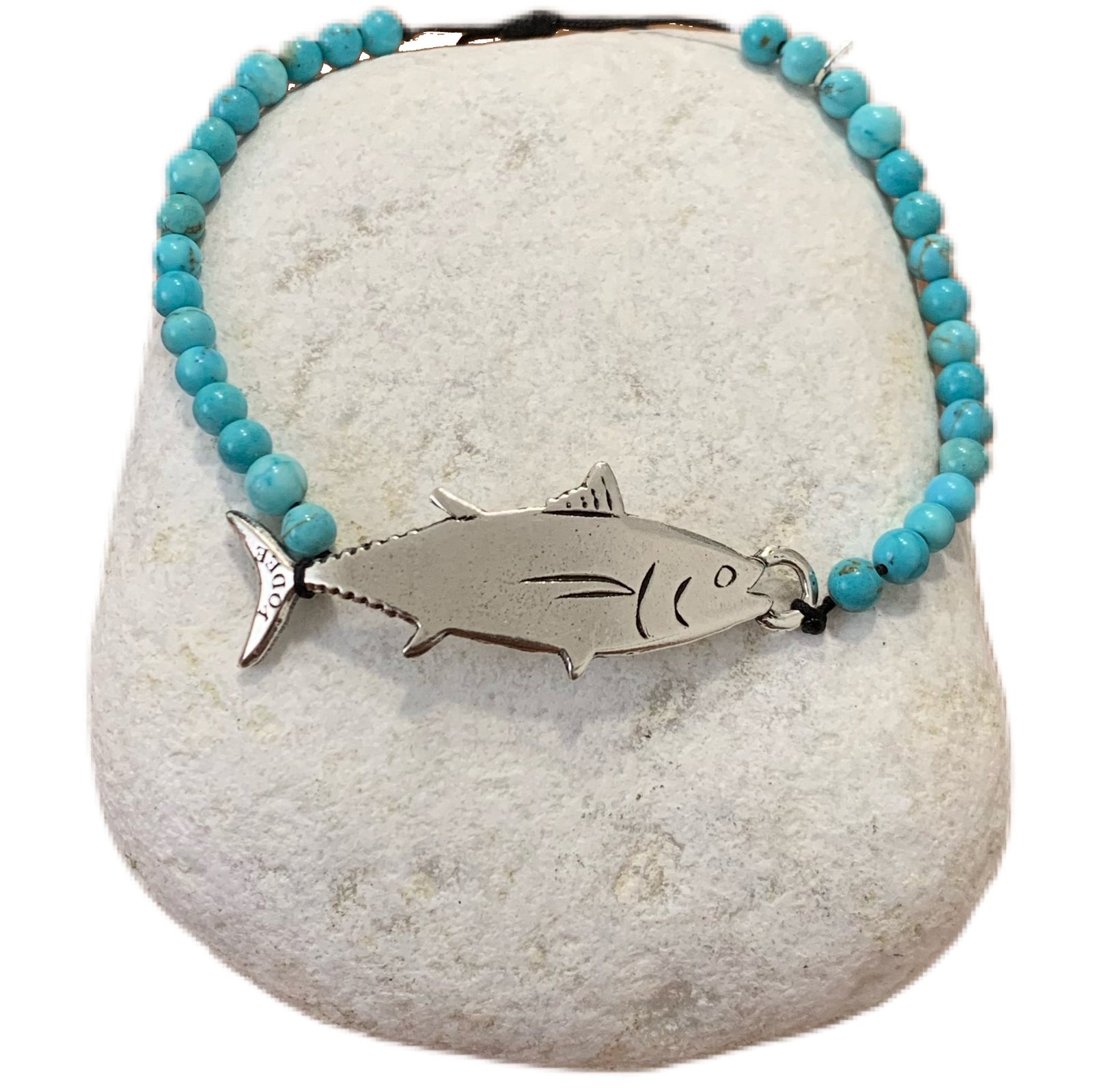 Bracelet pierre Magnésite Turquoise 4mm avec un Thon Argenté