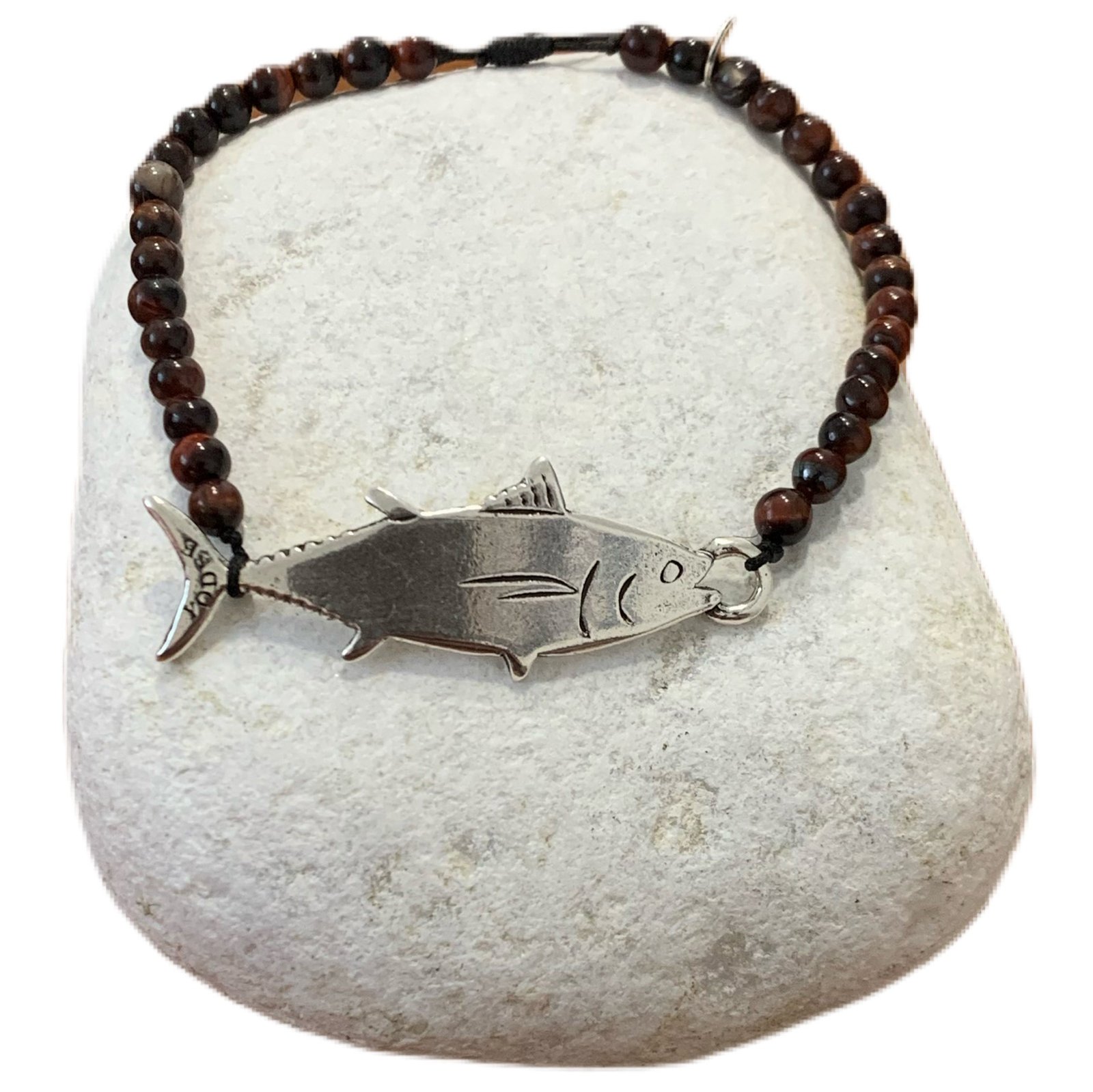 Bracelet pierre Oeil de taureau 4mm avec un Thon Argenté