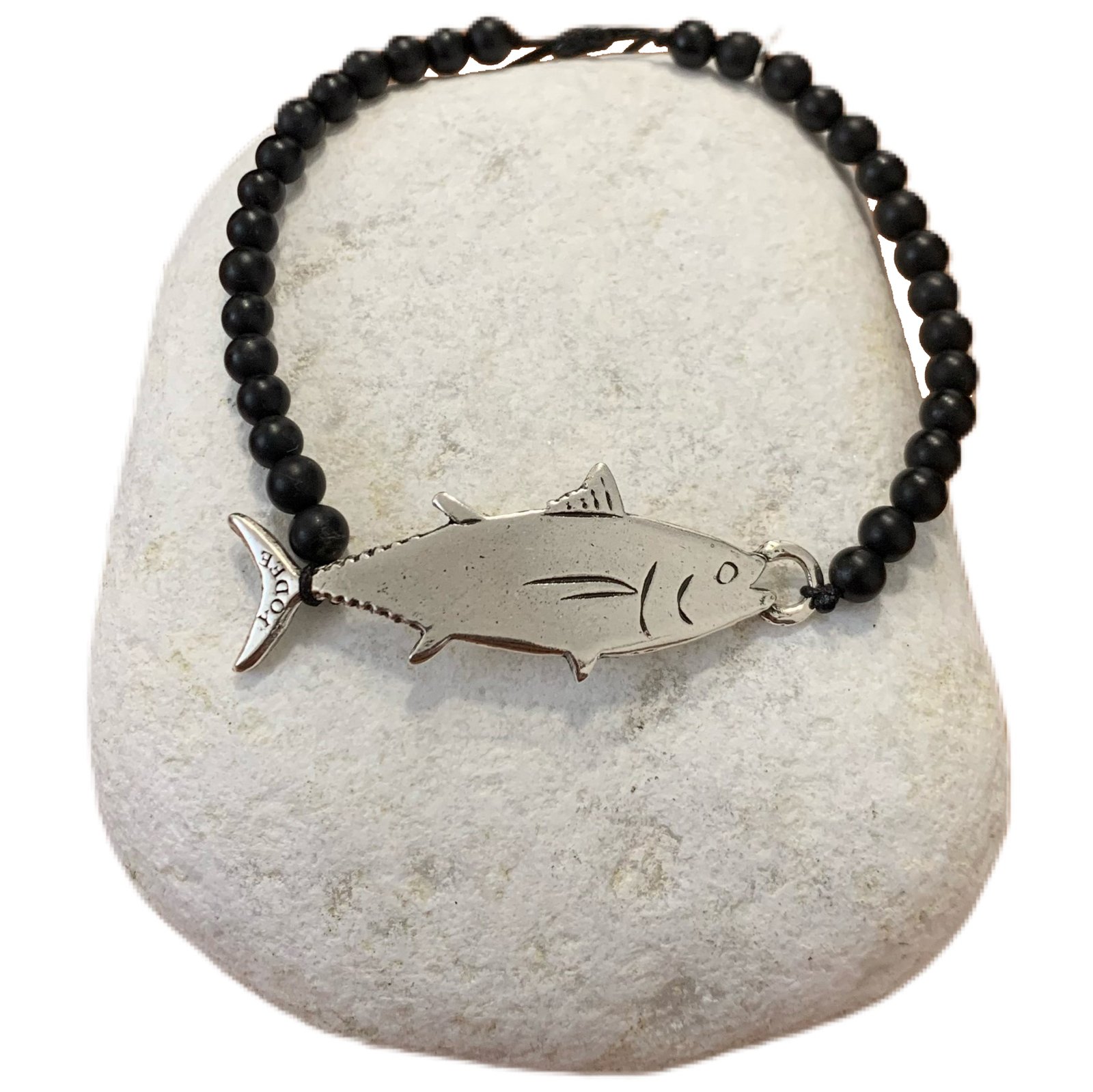 Bracelet pierre Onyx Mat 4mm avec un Thon Argenté