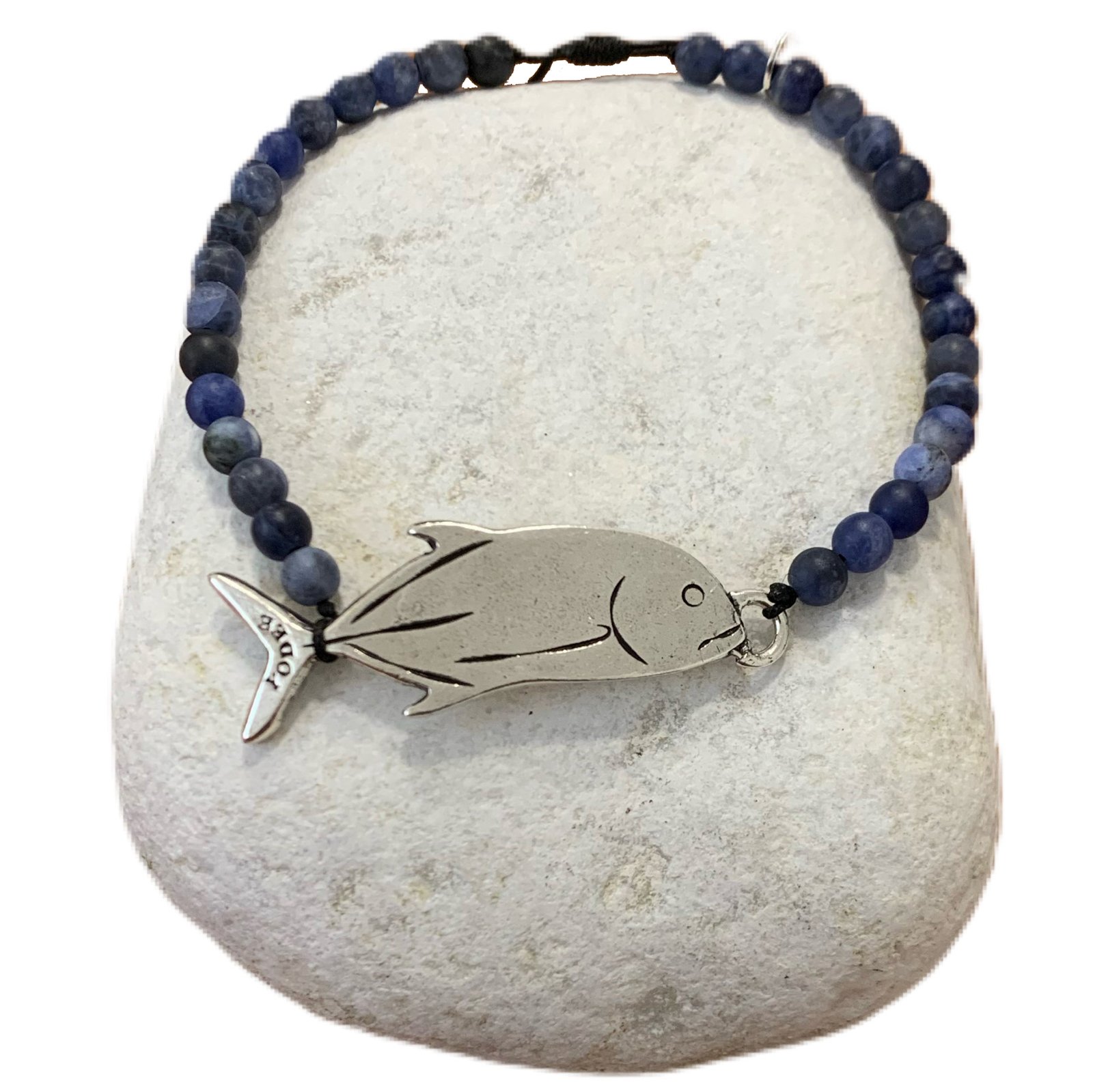 Bracelet pierre Sodalite d'Afghanistan 4mm avec une Carangue Argenté